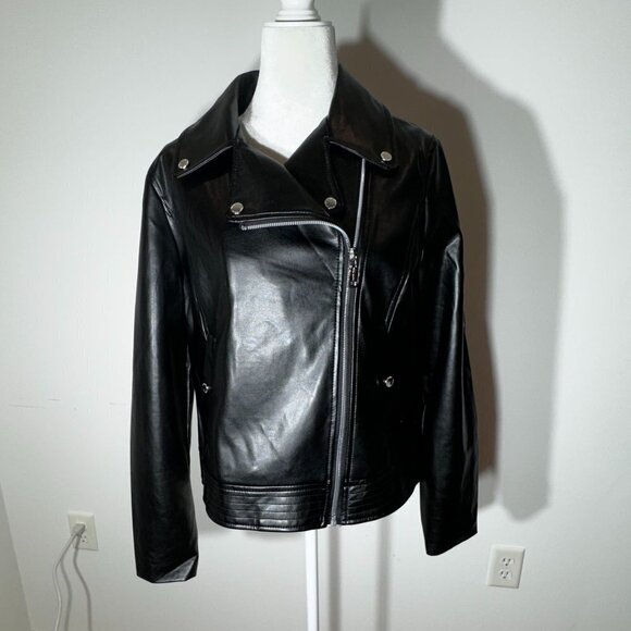 NWOT Vince Camuto Black Faux Leather Jacket - Size Medium - Picture 1 of 14